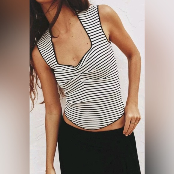 Zara Tops - New Zara Stripe Black and White Jersey Stretch Tank Top Sleeveless blouse Size S